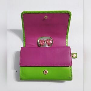 Ted Baker Women's Pink and Green Leather Wallet. Pre-owned.